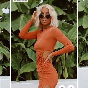 12TH TRIBE AFTERGOLD ORANGE CUTOUT MIDI DRESS